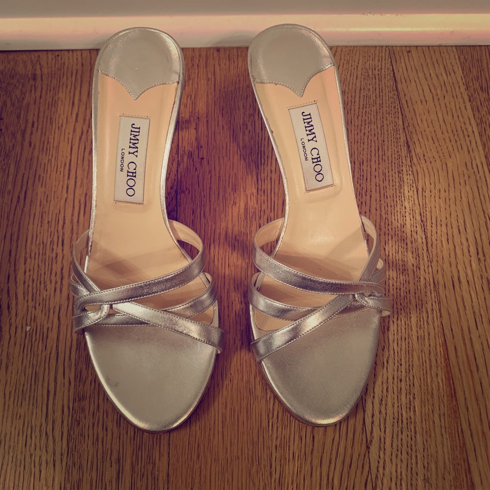 JIMMY CHOO silver kitten heel